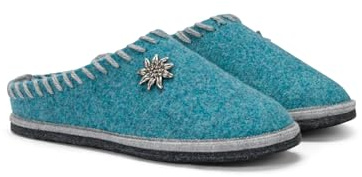 LE TIROLESI – Pantofola Tirol in lana REWOOLY® con infilatura, sottopiede estraibile e fondo in feltro – Made in Italy Taglia 40, Colore Acqua Marina