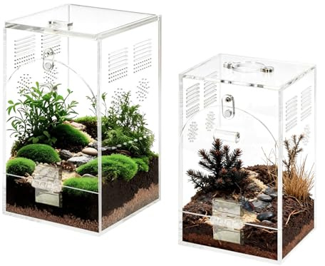 Umtiti 2-Pack Jumping Spider Habitat,Bug Enclosure,Insect Terrarium, Acrylic Arboreal Reptile Tank,Habitat Transparent Enclosure Breeding Box with Magnetic Doors (2-Size Kit)