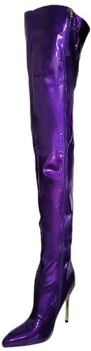 ticticlily Bottes Hautes Femmes Boots Longues Hiver Aiguille Pointu Bout Bottines Cuissardes Fermeture à Glissière Danse Party A Violet 48 EU