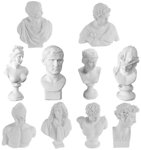 Ameble Confezione da 10 statuette a busto, mini statue greche per lo studio dell'arte, sculture romane dettagliate in resina per riferimento di disegno, decorazione per la scrivania