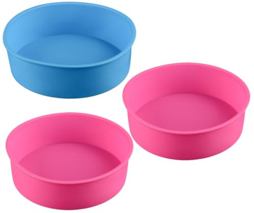 COMPUKAS Set di 3 Stampi Rotondi per Torta in Silicone, Teglie da Forno Antiaderenti, Sicure e Resistenti, per Dolci e Pasticceria Casalinga Colore Casuale