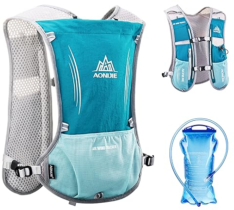 TRIWONDER 5L Ultraleichter Trinkrucksack, Trail Run Rucksack Trinkweste, Hydration Pack Fahrradrucksack für Marathon, Laufen, Camping, Wandern (Hellblau - mit 1.5L Wasserblase, Einheitsgröße)