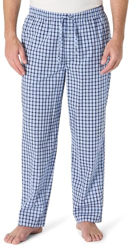 Amazon Essentials Men's Cotton Poplin Straight-Fit Pajama Pants with Drawstring Elastic Waist, Light Blue White Plaid, Medium
