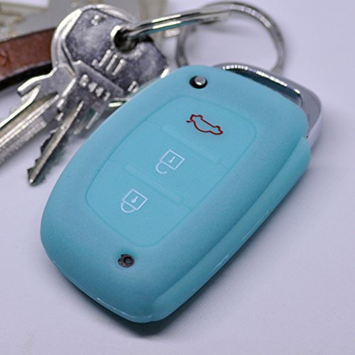 Soft Case Schutz Hülle Auto Schlüssel kompatibel mit Hyundai Tucson i40 i10 i20 ix35 Remote KEYLESS/Farbe: Fluoreszierend Blau (leuchtet im Dunkeln!)