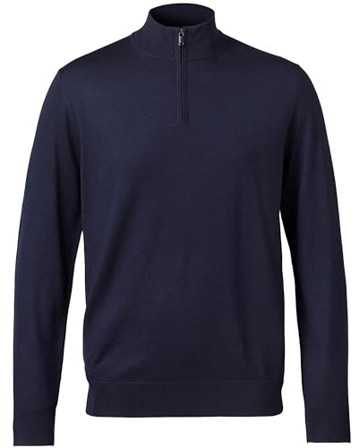 Charles Tyrwhitt Jumpers for Men - Navy Merino Wool 1/4 Zip Jumper - Machine Washable & Temperature Regulating Knitwear for Smart & Casual Wear