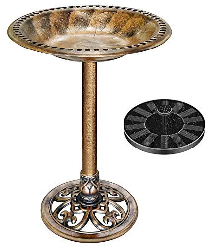 VIVOHOME Vogeltränke mit Solarbrunnen 2 in 1 Antike Vogelbad für Draußen Garten Vogelbecken Futter Schüssel für Wildvögel Wassertränke