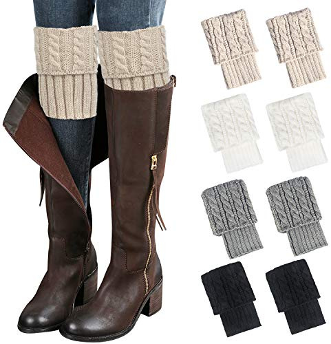 Loritta Womens Boot Socks Winter Warm Crochet Knitted Boot Cuffs Topper Socks Short Leg Warmers Gifts, F-style 06(4 Pairs), Large