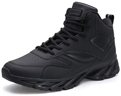 Joomra Mens Basketball Shoes for Walking Winter Ankle Boots Jogging Travel Snikers Lace Mid High Top Athletic Tennis Sneakers All Black Size 13
