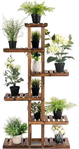COSTWAY Estanteria para Plantas de Madera de 6 Niveles, Soporte Plantas Interior, Soporte Macetas, Estantería para Flores Estante Decorativa de Escalera de Macetas para Jardín Exterior