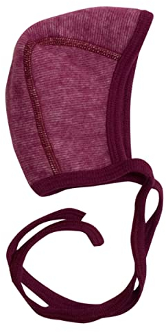 Cosilana Baby Häubchen Fleece, 60% Wolle kbT und 40% Baumwolle KBA (62-68, Weinrot meliert)