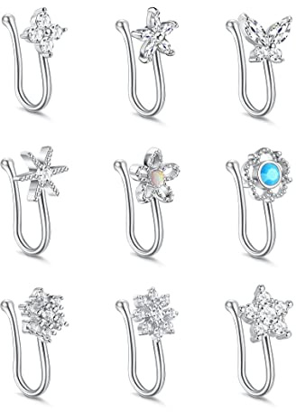 Kakonia 9 pièces faux anneau de nez Clip sur Faux anneaux de nez manchette de nez anneaux de nez Non Piercing pour les femmes bijoux Non Piercing