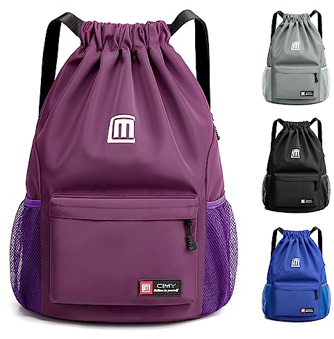 Sarsumir Turnbeutel Rucksack Damen Jungen, Wasserdicht Große Kapazität Sportbeutel Rucksack, Beutel mit Kordelzug Drawstring Bag für Gym Schwimmen Reisen Yoga Sport, Lila