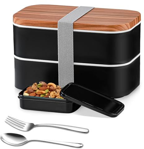 Yalucky Bento Lunch Box Adulte 1600ml Boîtes Bento avec Cuillère Et Fourchette en Acier Inoxydable Lunchbox Isotherme Meal Prep Containers Bento Japonais Design