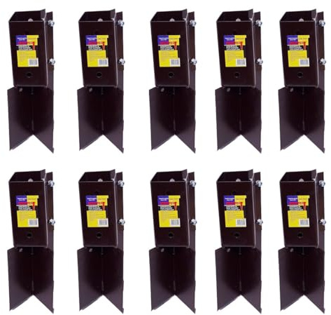 10 x Fence Post Holder 75mm posts Support Concrete In Shoe Anchor Clamp Grip Brown for 75mm x 75mm posts (3) Eliza Tinsley Swiftpost, Pack of 10