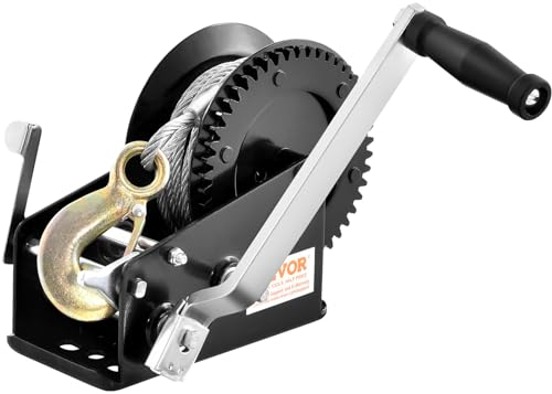 VEVOR Cabrestante Manual Capacidad de Tracción 3500 libras Cabrestante para Remolque de Barco Manivela Resistente con Cable de Acero de 10 m con Trinquete Bidireccional para Remolque, Barco, ATV