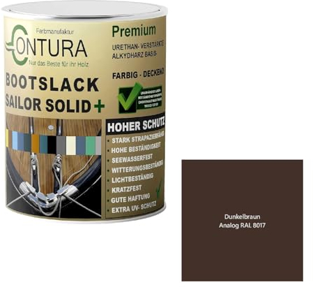 Contura Bootslack Farbig GLÄNZEND Yacht- Buntlack Metall Holz GFK Holzlack Boot Farblos (Dunkelbraun - RAL 8017 Analog, 500ml.)