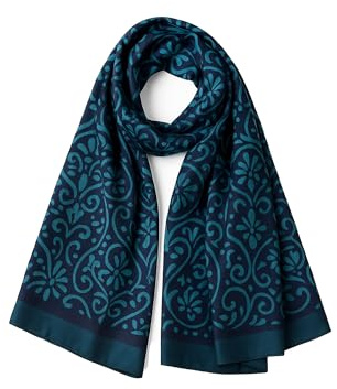 Trillion London® Silk Scarf For Women | Lightweight Ladies Scarves | Shawl Wraps | Head Scarf | Gifts for Women | Designer Prints | Daily Wear | Smooth and Soft | Geometric Print | Blue
