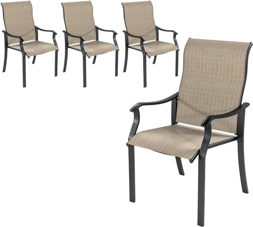 UDPATIO Gartenstühle 4er Set, Hochlehner Gartenstuhl Metall, Textilene Balkonstuhl, Terrassenstuhl 160kg Belastbar, Gartensessel wetterfest für Terrasse, Garten, Balkon, Beige