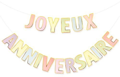 BETESSIN Banner JOYEUX ANNIVERSAIRE Striscione Ghirlanda in Francese di Carta Banner per Decorazione Addobbi Casa Famiglia Anniversario Matrimonio Festa Nuziale Cerimonia