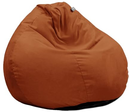 rucomfy Beanbags Velvet Slouchbag Bean Bag - Luxury Plush Living Room or Bedroom Beanbag Chair for Teens and Adults - Premium Home Furniture Seating - D80cm x H110cm (Rust, Beanbag Only)