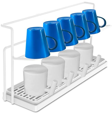 NIHUIFDPY Estante de secado de botellas, estante de secado de vasos de doble capa, estante de secado de vasos de acero al carbono con bandeja de drenaje extraíble, soporte de secado de botellas