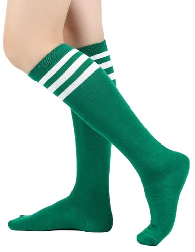 BrightGlow Calze al ginocchio da donna, calze sopra il ginocchio, calze alte retrò a strisce, calze lunghe sulle cosce, calze a righe, calze sportive da donna, taglia unica, verde, Taglia unica