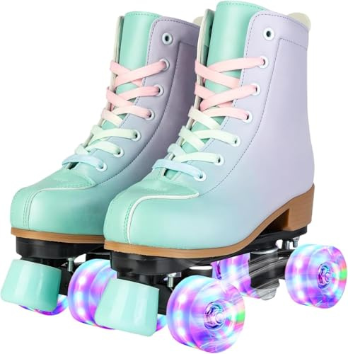 XUDREZ Roller Skates Roller Shoes Green Purple Double Row Roller Shoes Kids Roller Skates Youth Men And Women Beginners Luminous RollerShoes 36