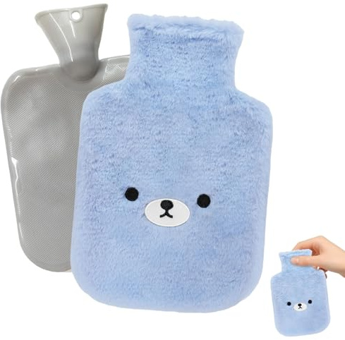 flintronic 2L Bolsa de Agua Caliente, Bolsa de Agua caliente para Niños, con Cubierta de Felpa Suave, Bolsa Térmica para Mantener Agua Caliente, Menstrual y Articular, Desmontable y Lavable, Segura