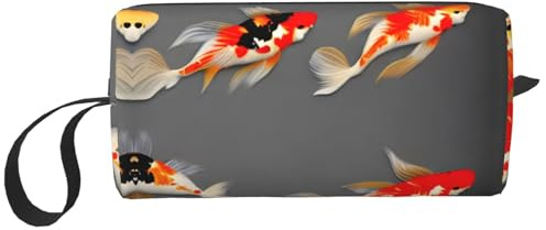 Bolsa organizadora tradicional con cremallera para carpas koi con estampado de lunares, estuche de almacenamiento de viaje, bolsa de cosméticos portátil para cosméticos, artículos de tocador