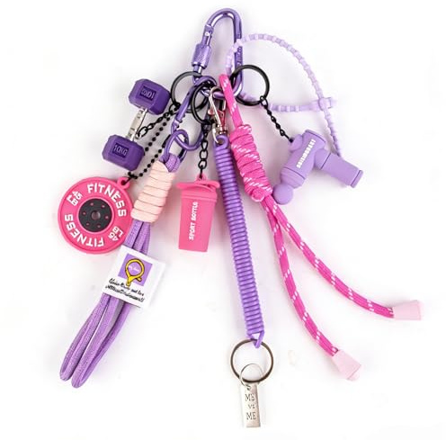 Georgie Porgy Porte-clés Accessoire pour sac à main Pendentif de sac à main Bag Charm Sac à dos d'école Sac de sport mignon Cadeau pour fille (Fitness Violet)