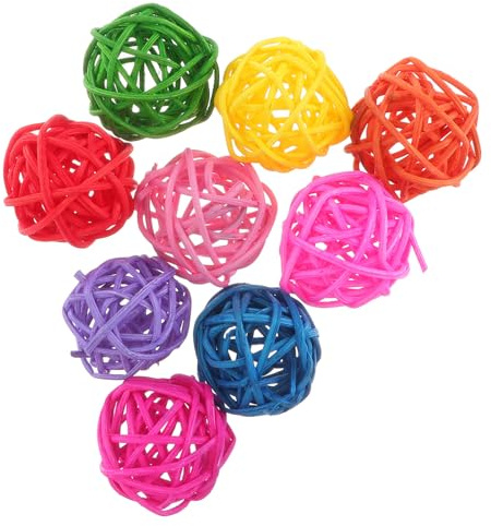 CRAFTHROU Palline di Rattan Colorate 3 CM, Giocattoli da Mordere per Pappagalli e Parrocchetti, 50 Pezzi Multiuso per Decorazioni e Foraging Uccelli Domestici Colore Casuale