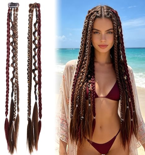 2Pcs Extensiones de pelo trenzado con clips, postizos sintéticos trenzados para mujer, accesorios para el pelo para fiestas, cosplay y uso diario（20 inch）