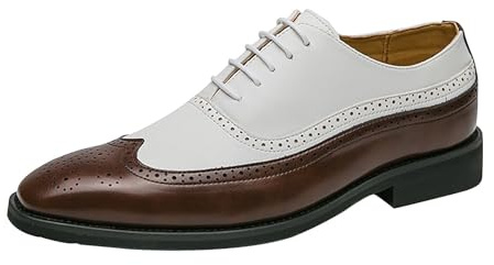 Herr Wingtip Brogue Oxford skor klassiska tvåfärgade klänningar snörning skor för formella tillfällen affärer vardagskläder, Brun, 40 EU
