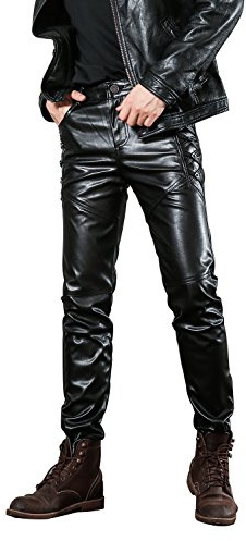 Idopy Men`s Party Dance Faux Leather Biker Pants Trousers