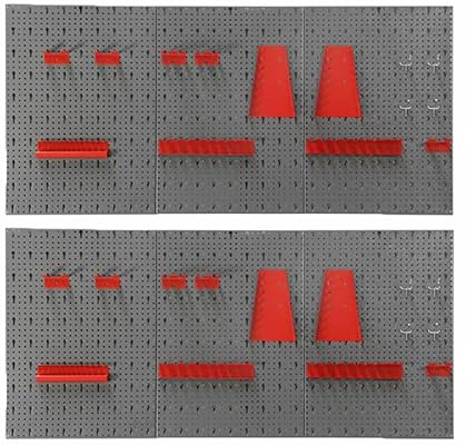 Kreher 2 x Werkzeugwand, Lochwand aus Metall mit Haken Sortiment 14 Teile. Jede Werkzeugwand mit Maß 120 x 58 cm. Graphit Grau