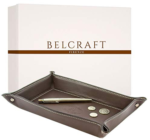 BELCRAFT Orvieto Taschenleerer Leder, Handgearbeitet in klassischem italienischem Stil, Ordentlich Tablett, Geschenkschachtel inklusive Dunkelbraun (28x19 cm)