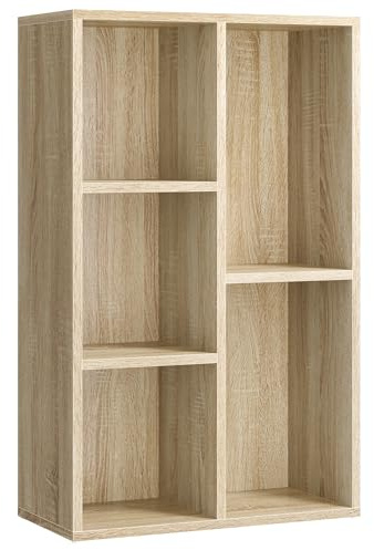 VASAGLE Bookcase, 5-Cube Storage Organizer with Open Compartments, Particleboard Bookshelf for Living Room and Study, Oak Colour CUSTOS Collection LBC25NLV1