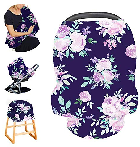 Stretchy Baby Nursing Cover for Breastfeeding,5in1 Nursing Scarf Breastfeeding Cover Ups,Ultra-Soft and Breathable,Multiuse Shawl Car Seat Cover,Privacy Cover for boy Girl,Mothercare Outside (Flower)