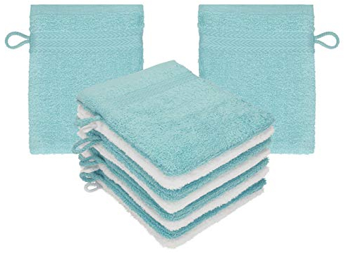 Betz 10 Stück Waschhandschuhe Premium 100% Baumwolle Waschlappen Set 16x21 cm Farbe Ocean - weiß