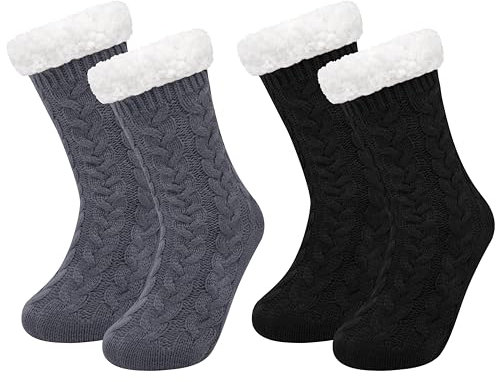 Chalier Fashion 2 Paar Stoppersocken Damen Kuschelsocken Warme Hüttensocke Wintersocken Flauschige Socken für Frauen Rutschfest Casual Socken zum Tragen zu Hause