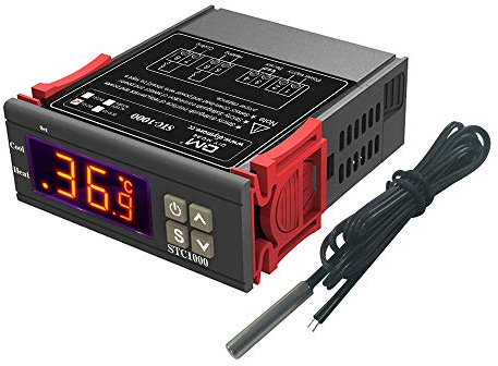 Aideepen Controlador de Temperatura, STC-1000 DC 12V Termostato Digital Multiusos Calibración de Temperatura con Sonda de Sensor NTC para Fermentación Congelador de Escotilla Calefacción