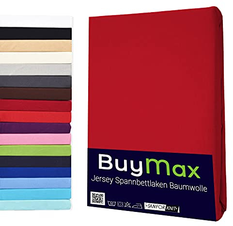 Buymax® Spannbettlaken 140x200cm Baumwolle 100% Spannbetttuch Bettlaken Jersey, Matratzenhöhe bis 25 cm, Farbe Rot