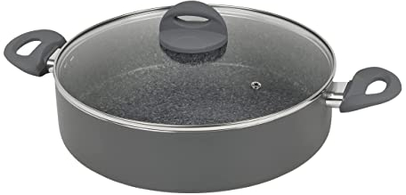 Homiu Casserole Dish with Lid | Shallow Non-Stick Pan Tempered Glass 29cm | Forged Aluminium Casserole Pot, Hob Baking Dish | for Gas, Electric, Induction, Ceramic, and Halogen Cooker