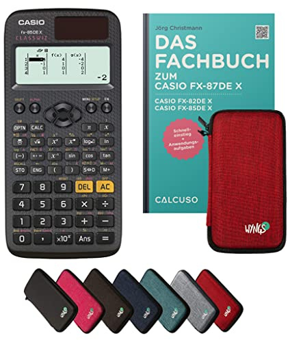 Casio fx-85DE X Incl. Funda Protectora Rojo y Libro especializado (80 páginas, DIN A5) – Calculadora científica – Smart Set (Alemán)