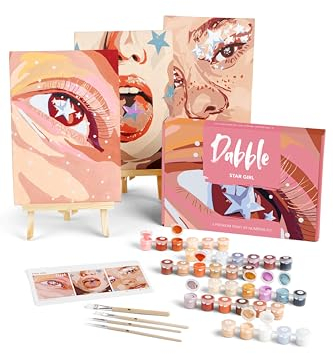 Dabble Premium Set Malen nach Zahlen für Erwachsene - 3 Stück - Mit Zubehör: Leinwand, Rahmen, Acryl-Farben, Pinsel, Blumen, Pflanzen - Star Girl