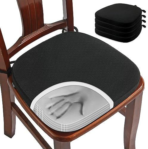 BUYUE Luxus Memory Foam Stuhl Kissen 4 Pack, Jacquard 40cm U-Form komfortable Esszimmerstuhl Pad, abnehmbare rutschfeste Küche Stuhl Sitzkissen, (4 Stück, schwarz)