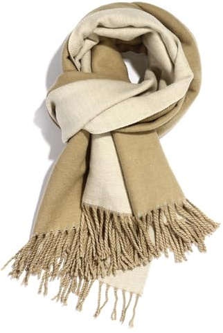 XYNAME Bufanda reversible, bufanda de invierno unisex, chal de pashmina y envoltura para mujer, bufandas gruesas y suaves más grandes, Camel+beige, Large