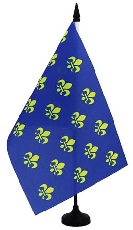 AZ FLAG - Drapeau De Table Fleur de Lys Bleu et Or 21x14 cm - Petit Drapeau Royal Français De Bureau 100% Polyester Avec Hampe De 25cm Et Socle En Plastique Noir