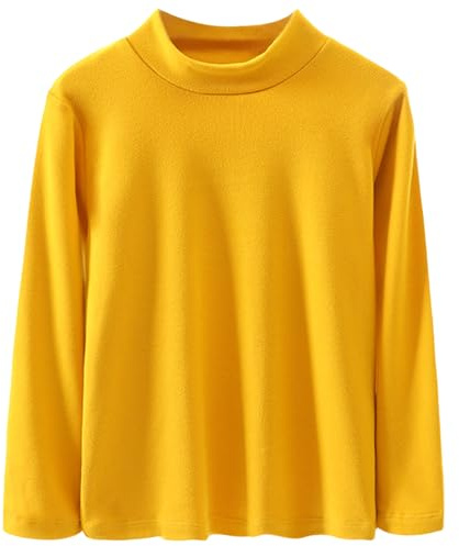 Bambino Bambini Termico Biancheria Intima Adulti Colletto in Piedi Top Ragazzi Ragazze Bambini Autunno Inverno Colore Solido Maglia Genitore-Bambino Morbida Camicia a Maniche Lunghe, Giallo 130