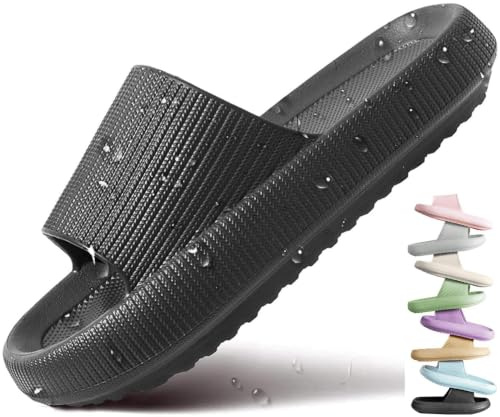 VEXITO Claquettes Chausson Femme Été Pantoufles De Douche Homme Sandales Mules Piscine Plage Bain Mer Legere Semelle Epaisse Antidérapant Ouvert Noir Taille 42-43